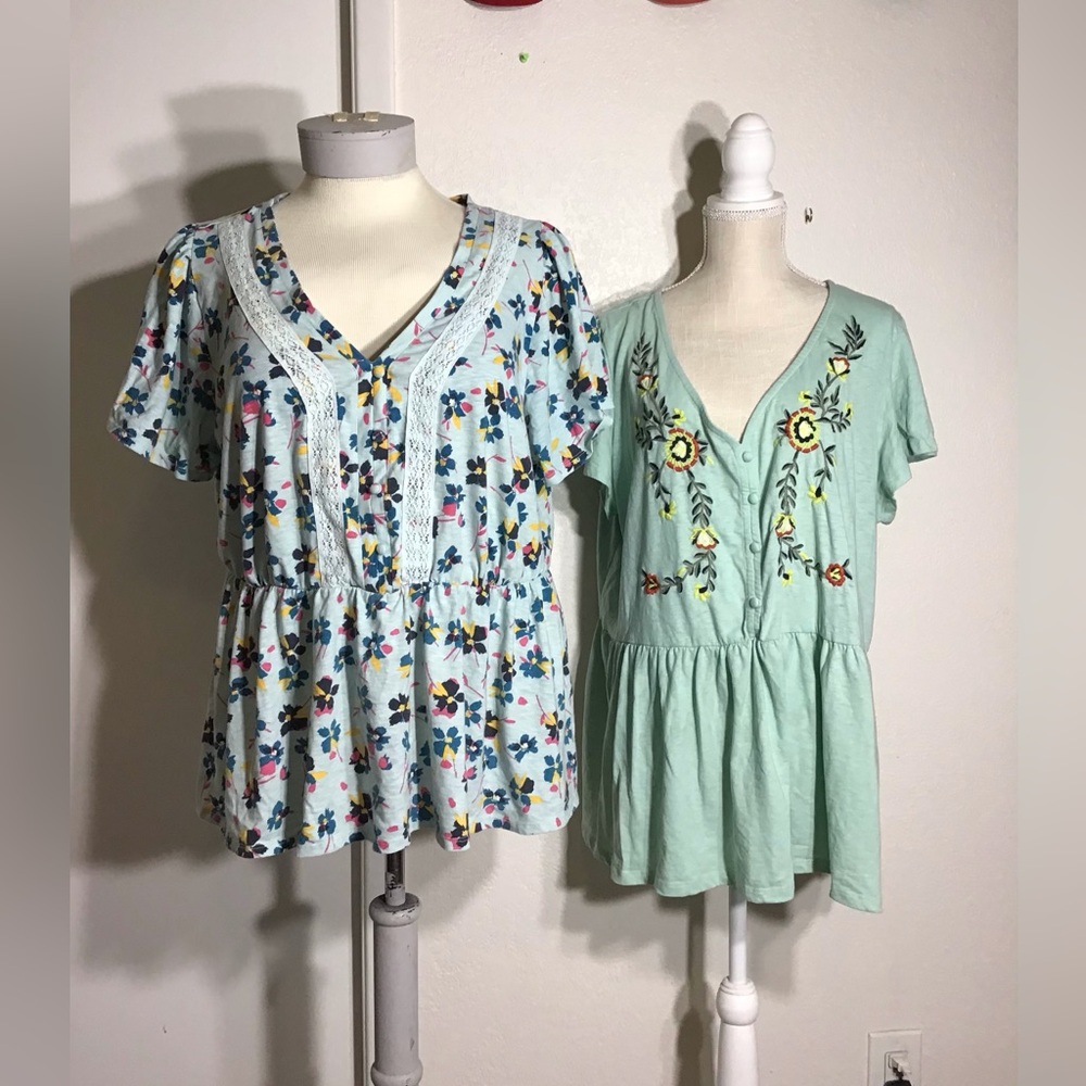 2 LANE BRYANT SWING FLUTTER -SLEEVE EMBROIDERED BABYDOLL TOP Sz ( 22-24 ).